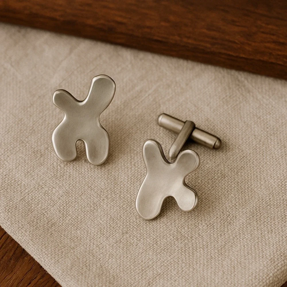 Mens Abstract Blob Cufflinks Silver‎ Tone Unique Modern Funky Fashion